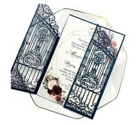 50pc Emerald Rhinestone Laser Cut Wedding Invitation Card Rose Marriage Invites(Light green,Just Laser Cut Card)