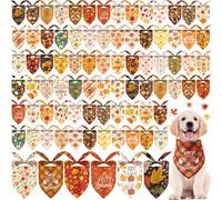 50PC Fall Dog Bandanas Bulk Autumn Pet Costume Pumpkin Maple Leaves Dog Outfit Holiday Washable Scarf Pets Triangle Head Scarves Bandanas Puppy Floral Bibs for Girl and Boy