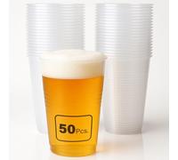 50pc Pint Plastic Cups 560ml Reusable Full Pint Glasses Break Resistant Stackable and Crystal Clear, Flexible Shatterproof Design Perfect for BBQs, Picnics, Weddings, Parties and Outdoor Events