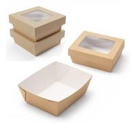 50pc Takeaway Food Snack Boxes Cardboard Leak Proof Design Lined With Clear Window Lid Kraft Food Containers Disposable Packaging Cartons For Cafe Deli Treats Desserts Cakes Muffins Pasta Chips Wedges