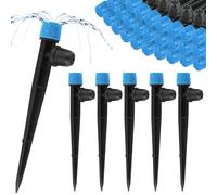 50PCS 1/4" Drip Irrigation Drippers with Lock, Kalolary Drip Irrigation Emitters for 4/7mm Tube, Adjustable 360 Degree 8 Holes Water Flow Sprayer Micro Spray Drip System Parts for Lawn Yard (Blue)