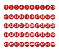 50pcs 1-50 Magnetic Numbers, Magnets with Numbers Round Number Refrigerator Magnets Number Magnets for Whiteboard Dry Erase Boards Home Classroom Office Fridge(0.8" Diameter, Red)