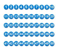 50pcs 1-50 Magnetic Numbers - Round Number Refrigerator Magnets for Whiteboard, Dry Erase Boards, Home, Classroom, Office Fridge (0.8" Diameter, Blue)