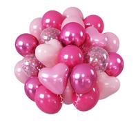 50Pcs 12 Inch Pink Heart Balloons, Metallic Rose Red Hot Pink Magenta Latex Balloons for Women Girls Birthday Party Wedding Baby Shower Decorations, Blush Pink Confetti Heart Shape Balloon Set