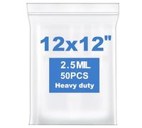 50PCS 12"x12" Thick 2.5Mil Small Clear Plastic Zip Poly Reclosable Bags