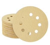 50PCS 125mm 8 Hole Sanding Discs 100 Grit Round Sandpaper Hook and Loop Pads Yellow Random Orbital Sander Sandpaper for Wood Metal Plastic