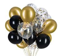 50pcs 12inch Black and Gold Latex Helium Balloons,Black and Gold Confetti Balloons for Party Decorations