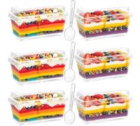50Pcs 140ml/4.9oz Dessert Cups & Bowls with Spoons - Reusable Hard Plastic Rectangle Cheesecake Pots - Clear Serving Bowls for Pudding, Mousse, Trifles, Appetizers, Parties (with Lids)