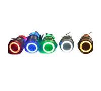 50pcs 16mm Metal Momentary Push Button Switch LED 6V 12V 24V 110V 220V StainlessLess Steel Car Auto Engine PC Power Start(Yellow,220V)