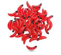 50Pcs 1Inch Silicone Soft Maggot Worm Soft Artificial Bread Worm Fishing Lure (Red)