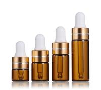 50pcs 1ml 2ml 3ml 5ml Amber Glass Dropper BottleEmpty Mini Lab Dropping Bottles Refillable Pipette Dropper Bottles with Pipettes for Essential Oils Perfume Liquid (2ML,Gold and silver)