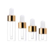 50pcs 1ml 2ml 3ml 5ml Dropper Bottle Empty Mini Bottles Dropper Pipettes With Cap Refillable Small Sample Vials Container for Essential Oils Perfume Cosmetic Liquid (3ML,Gold)