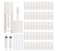 50pcs 2.5ml Empty Lip Gloss Containers Lip Gloss Tubes with Wand Cute 0.08oz Clear Refillable Lipgloss Making Supplies Kit for DIY Makeup + 2pcs Syringes (White)