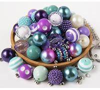 50pcs 20mm Bubblegum Beads Bulk - Chunky Acrylic Beads for Beadable Pens, DIY Pen Bead, Big Colorful Craft Bead for Kids Jewelry Making & Crafts (Mermaid/PurpleBlue)