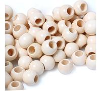 50pcs 20mm Macrame Wood Beads Beige Dyed Large Hole Wooden Beads for DIY Handmade Project Crafts (8mm Hole)