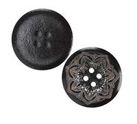 50pcs 25mm Black Wooden Buttons - 4 Hole Carved Flowers Hand-Made Round Buttons for Sewing Coat Suit Jacket