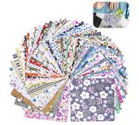 50PCS 3.94 x 3.94 inch Squares Patchwork Fabric Bundles for Sewing Cotton Floral Fat Quarter Mixed Fabric Scraps for Quilting DIY Crafting Quilt Beginners Material, Multicolor Pattern 10 * 10 CM