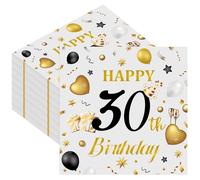 50pcs 30th Birthday Paper Napkins, Premium Grey and Gold Happy Birthday Napkins Disposable Luncheon Cocktail Party Paper Beverage Napkin for Anniversary Birthday's Party Decorations, 13 x 13 Inches