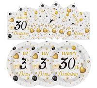 50PCS 30th Birthday Plates and Napkins, 7 Inch Premium Grey and Gold Happy Birthday Plates and Napkins Disposable Tableware Set Party Decorations 30 Year Old Birthday's Party Decor Women Men Her Him