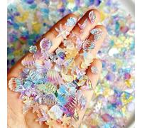50PCS 3D Creative Simulated Conch Shell Nail Charms Colorful Translucent Jellyfish Ocean Series Resin Nail Art Decorations DIY-Mixed 50PCS