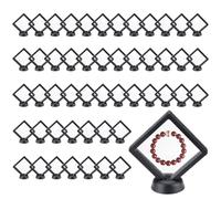 50pcs 3d Floating Frame Display Case with Bases, Transparent Film PE Jewelry Storage Box, Challenge Coin Display Frame for Jewelry Medallion Shells Gems Rocks (3.4‘’*3.4‘’)