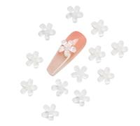 50Pcs 3D Flower Nail Art Charms Resin Flower Nail Rhinestones Decorations, 10x10mm, White