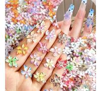 50Pcs 3D Flower Nail Charms Set, JOOTUEPO Hawaiian Flower Nail Crystals Hibiscus, Colourful Nail Art Charms Accessories, Assorted Styles Small Flowers, Ideal for Women Girls Nail Art DIY Accessories