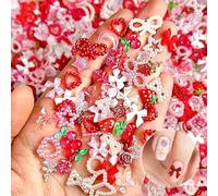 50PCS 3D Nail Art Charms Assortment, Cute Resin Nail Decorations Kit, Mixed Designs like Flowers, Strawberries, Stars, Bows & Butterflies, DIY Nail Supplies for Manicure, Cell Phone Case Decor