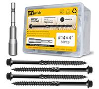 50Pcs 4 Inch Structural Wood Screws, #14 x 4" Heavy Duty Outdoor Wood Screws Assortment Kit, Black Timber Screws Deck Screws 4 Inch, Hex Socket Included Hex Head Log Landscaping Wood Screw by Mywish