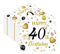 50pcs 40th Birthday Paper Napkins, White and Gold Happy Birthday Napkins Disposable Luncheon Cocktail Party Paper Beverage Napkin for Anniversary Birthday's Party Decorations, 13 x 13 Inches
