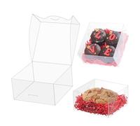 50pcs 4x4x2 Inch Plastic Clear Pastry Boxes - Cookies, Doughnuts, Soap, Truffle, Brownie, Cake, Chocolate Covered Strawberries & Treat Boxes for Party Favors & Wedding