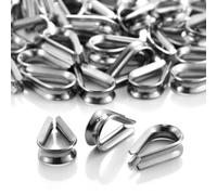 50pcs 5/32" Wire Rope Cable Thimbles, M4 Stainless Steel Thimbles Wire Rope Rigging Loop, Stainless Steel Cable Crimping Sleeves Loops Ferrules