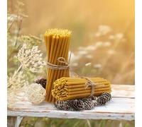 50pcs 5.8mm 100% Pure Beeswax Taper Candles, 15cm Handcrafted Yellow, Drippless, Smokeless, Cotton Wick, 45 Min Burn, Spiritual Meditation & Ritual Use