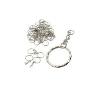 50Pcs 55mm Keyring Blanks Silver Tone Keychain Key Fob Split Rings 4 Link Chain