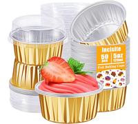 50pcs 5oz 125ml Muffin Liners Cups with Lids (Gold),50 Pack Baking Cups with Lids,5oz Aluminum Foil Cupcake Cups Muffin Liners, Standard Size