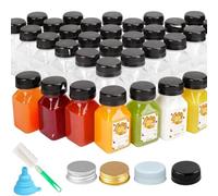 50Pcs 60ml - 150ml Clear Empty Plastic Juice Bottles with Black Lids Reusable Smoothie Bottles for With Lids for Mini Fridge Homemade Juice Drinks and Milk (150ML Square bottle,Glod lid)