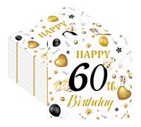 50pcs 60th Birthday Paper Napkins, White and Gold Happy Birthday Napkins Disposable Luncheon Cocktail Party Paper Beverage Napkin for Anniversary Birthday's Party Decorations, 13 x 13 Inches