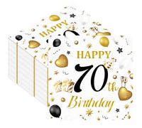50pcs 70th Birthday Paper Napkins, White and Gold Happy Birthday Napkins Disposable Luncheon Cocktail Party Paper Beverage Napkin for Anniversary Birthday's Party Decorations, 13 x 13 Inches