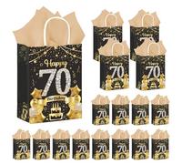 50Pcs 70th Birthday Party Favors Gift Bags Bulk, Black and Gold Happy 70th Gift Candy Wrap Bags with Tissue Paper, Vintage 70th Birthday Decorations Souvenir Bag for Men Women Anniversary Supplies