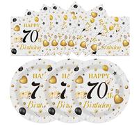 50PCS 70th Birthday Plates and Napkins, 7 Inch Premium Grey and Gold Happy Birthday Paper Plates and Napkins Disposable Tableware Set 70 Year Old Birthday's Party Decor Decorations for Women Men