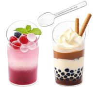 50Pcs 75ml/2.6oz Dessert Cups & Bowls with Spoons - Reusable Hard Plastic Angled Round Cheesecake Pots - Clear Serving Bowls for Pudding, Mousse, Trifles, Appetizers, Jelly, Tiramisu, Parties (50 pcs)