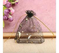 50pcs 7x9/9x12/10x15/13x18cm Star Moon Organza Gift Bags Mini Sachet Gold Color Drawstring Bag Jewelry Packaging Pouches