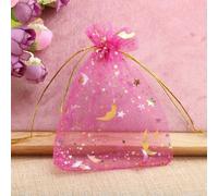 50pcs 7x9/9x12/10x15/13x18cm Star Moon Organza Gift Bags Mini Sachet Gold Color Drawstring Bag Jewelry Packaging Pouches