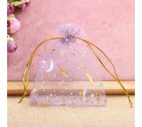 50pcs 7x9/9x12/10x15/13x18cm Star Moon Organza Gift Bags Mini Sachet Gold Color Drawstring Bag Jewelry Packaging Pouches
