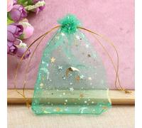 50pcs 7x9/9x12/10x15/13x18cm Star Moon Organza Gift Bags Mini Sachet Gold Color Drawstring Bag Jewelry Packaging Pouches