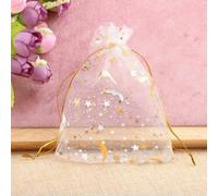 50pcs 7x9/9x12/10x15/13x18cm Star Moon Organza Gift Bags Mini Sachet Gold Color Drawstring Bag Jewelry Packaging Pouches