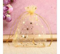 50pcs 7x9/9x12/10x15/13x18cm Star Moon Organza Gift Bags Mini Sachet Gold Color Drawstring Bag Jewelry Packaging Pouches