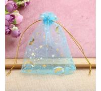 50pcs 7x9/9x12/10x15/13x18cm Star Moon Organza Gift Bags Mini Sachet Gold Color Drawstring Bag Jewelry Packaging Pouches