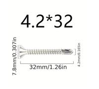 50PCS #8 M4.2 410 Sheet Metal Self-Tapping Screws 410 Stainless Steel Flat Head High-Strength Quick Self-Drilling Screws(4.2x 32 50PCs)
