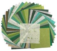 50pcs 8x8 inch Natural Fiber Mulberry Tree Square Origami Art Folding Craft Decorative Paper Square Folding Paper DIY Craft (Mixed Green)